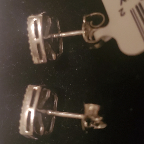 Diamond Cushion Cluster Stud Earrings 1/10 ct Sterling Silver - Picture 5 of 7